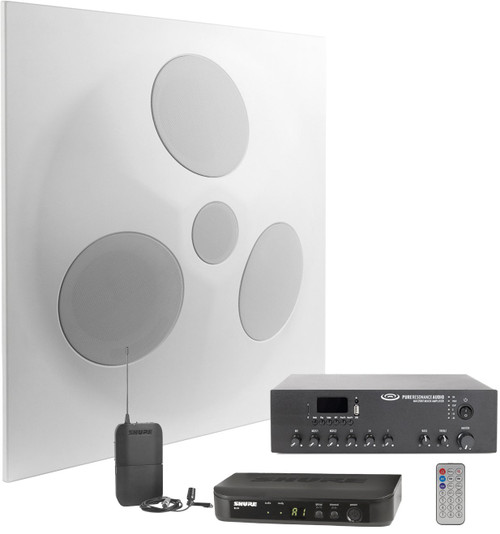 Training Room Sound System with SD5 SuperDispersion Ceiling Speaker Array, MA120BT 120W Bluetooth Mixer Amplifier and Wireless Lavalier Microphone