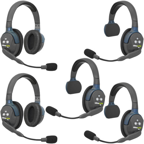 Eartec UL532 UltraLITE 5-Person Full-Duplex Wireless Intercom System with 3 UltraLITE HD Single and 2 UltraLITE HD Double Headsets