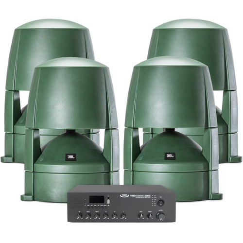 Restaurant Sound System for Outdoor Areas with 4 JBL Landscape Garden Speakers and Bluetooth Mixer Amplifier