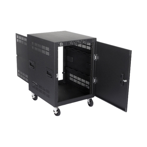AtlasIED RX14-25SFD 25" Deep 14 RU Mobile Equipment Rack with Casters, Side Handles and Solid Doors