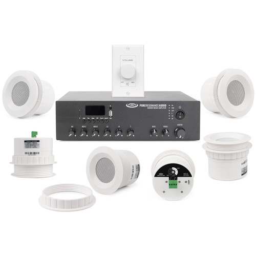 Background Music Sound System with 6 C3 Ceiling Speakers, MA60BT Bluetooth Mixer Amplifier and VC100W Volume Control