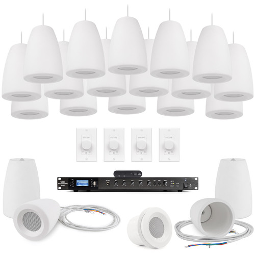 White Noise Office System with 20 C3 3" 70 Volt Pendant Speakers, RMA500BT Bluetooth Mixer Amplifier, SMG1 Sound Masking Generator, and Volume Controls