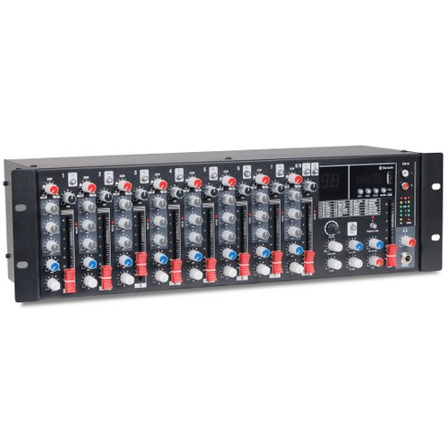 Warehouse PA System with 12 H6 6.5" All-Weather Horn Loudspeakers, MX9 9-Channel Mixer, DA2500 Dual-Impedance Power Amplifier and PTT1 Paging Mic