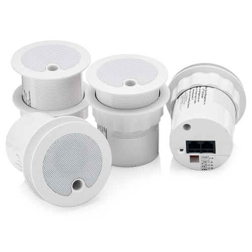 Cambridge Qt Active Emitter Sound Masking Speakers (4 Pack with 30ft RJ45 UTP Cables) Plenum-Rated UL 2043 Listed - White