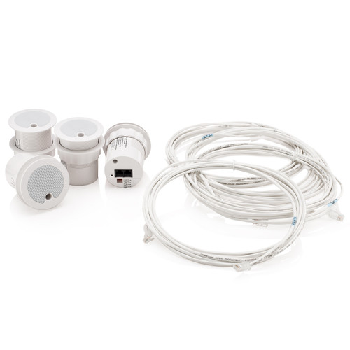 Cambridge Qt Active Emitter Sound Masking Speakers (4 Pack with 30ft RJ45 UTP Cables) Plenum-Rated UL 2043 Listed - White