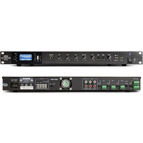 Commercial Outdoor Speaker System with 6 Pure Resonance Audio S5 Indoor/Outdoor Surface Mount Speakers and RMA350BT Rack Mount Bluetooth Mixer Amplifier