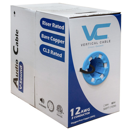 Vertical Cable 209-2324/BK 65 Strand 12AWG, 2 Conductor Audio Wire - Black (500ft)
