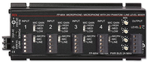 RDL FP-MX4 4-Channel Microphone and Line Audio Mixer with Phantom Power 