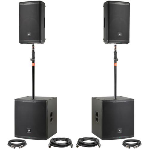 Live Sound PA Package with 2 JBL EON715 15" Powered Speakers with Bluetooth and 2 EON 718S 18" Subwoofers