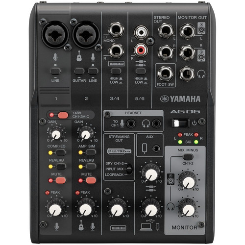 Yamaha AG06MK2 6-Channel Live‑Streaming Mixer and USB Audio Interface - Black