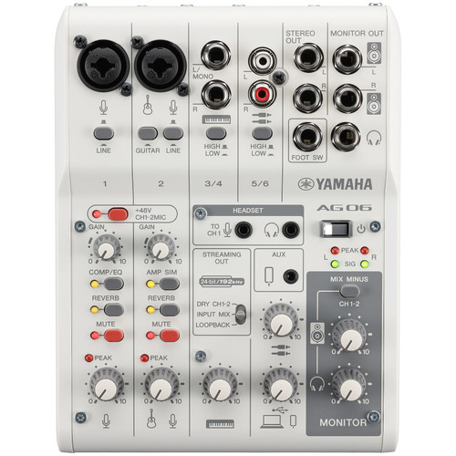 Yamaha AG06MK2 6-Channel Live‑Streaming Mixer and USB Audio Interface - White