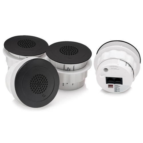 Cambridge Qt Emitters Sound Masking Speakers (4 Pack with 30ft RJ45 UTP Cables) Plenum-Rated UL 2043 Listed - Black