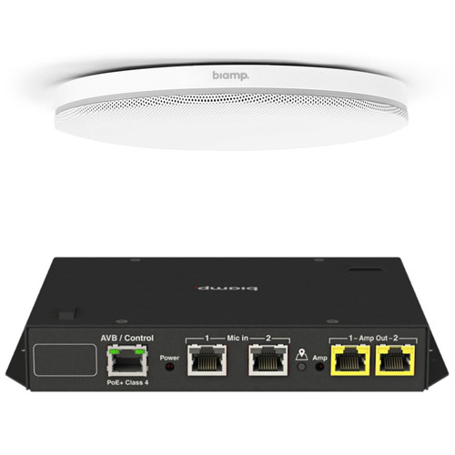 Biamp MRB-L-X400-C-P6SM Large Meeting Room Bundle with TesiraFORTÉ X 400, Black Pendant Speakers, and White Ceiling Microphones