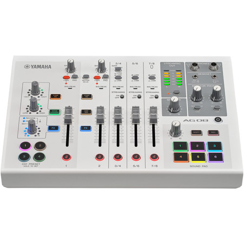 Yamaha AG08 8-Channel Live Streaming Mixer with USB Audio Interface and DSP Effects - White