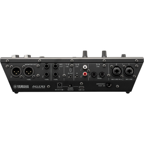 Yamaha AG08 8-Channel Live Streaming Mixer with USB Audio Interface and DSP Effects - Black