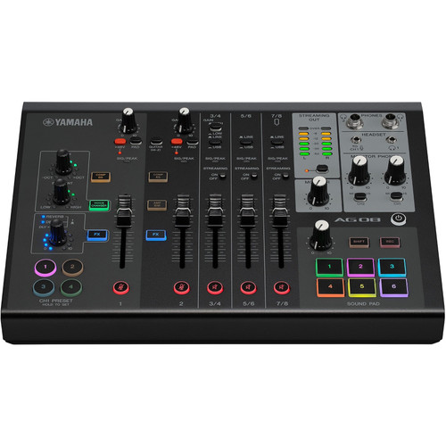 Yamaha AG08 8-Channel Live Streaming Mixer with USB Audio Interface and DSP Effects - Black