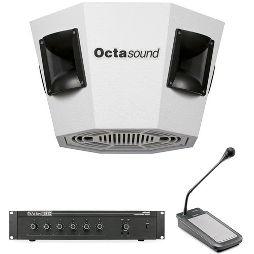 Warehouse and Industrial Space PA Sound System with Octasound SP820A Central Speaker and Bosch Push-to-Talk Paging Microphone