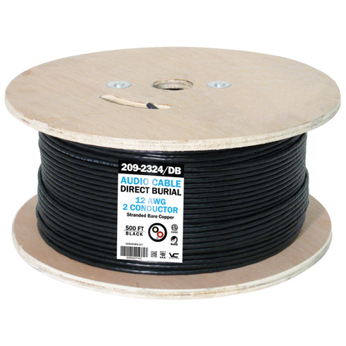 Vertical Cable 209-2324/DB High Strand UV Rated, Direct Burial 12AWG, 2 Conductor Audio Wire - Black (500ft)