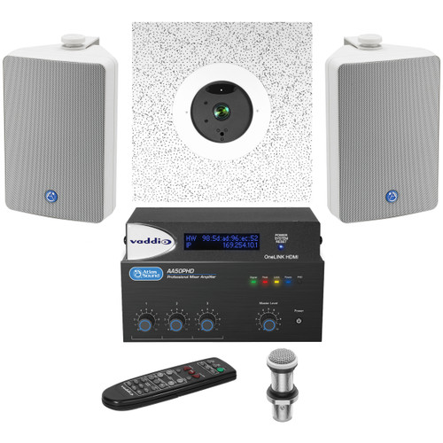 Observation Room Sound System with Vaddio In-Ceiling 20x Optical Zoom Camera, Omnidirectional Boundary Microphone, Surface Mount Speakers and 50W Mixer Amplifier