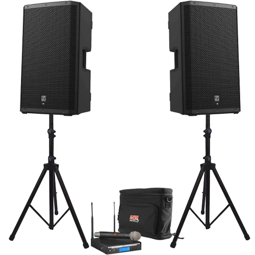 Portable Gym Sound System with 2 Electro-Voice ZLX Powered Bluetooth Speakers and Wireless Handheld Microphone