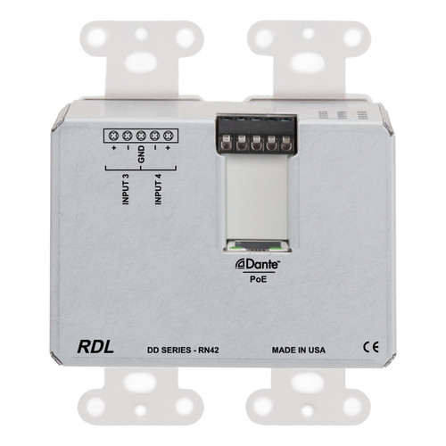 RDL DD-RN42 4x2 Wall-Mounted Bi-Directional Mic/Line Dante Interface - White