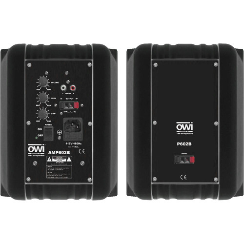 OWI AMP6022B 6.5"  2-Way Self-Amplified and Passive Surface Mount Speakers - Black Pair