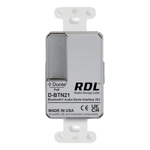 RDL D-BTN21 Wall-Mounted Bluetooth Dante Audio Interface with PoE and Remote Control - White