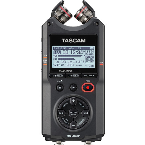 Tascam DR-40XP 4-Channel 32-Bit Float Portable Field Recorder with USB-C Audio Interface and Adjustable Stereo Microphones