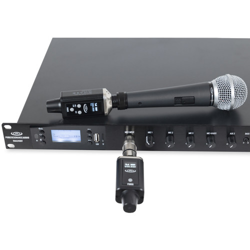 Public Address Audio System with 6 S6W 6.5" 70V Weather-Rated Speakers, RMA500BT 500W Rack Mount Mixer Amplifier, UC1SWTX1 Wireless Microphone System and PTT1 Paging Microphone