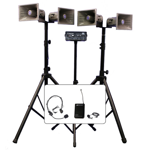 AmpliVox SW662 Deluxe Wireless Quad Horn Half-Mile Hailer with Headset and Lapel Microphone (Discontinued)