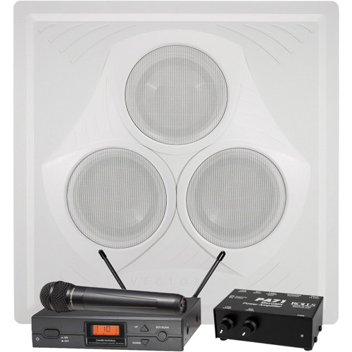 Conference Room Sound System with Vector Ceiling Speaker Array Rolls MicroMix Power Amplifier and Audio-Technica Wireless System (Discontinued Components)
