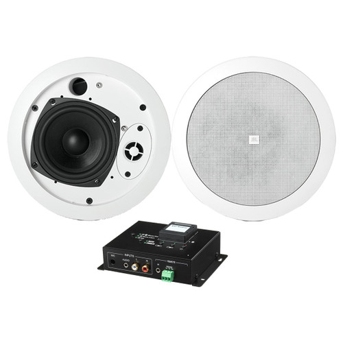 Wireless Bluetooth Hotel Room System with 2 In-Ceiling Speakers and Bluetooth Mixer Amplifier