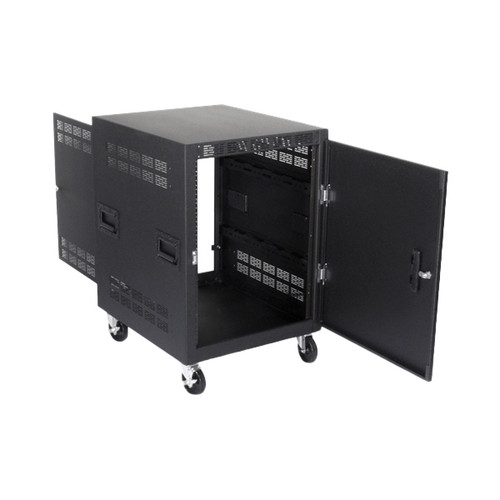 AtlasIED RX14-30SFD 30" Deep 14 RU Mobile Equipment Rack with Casters, Side Handles and Solid Doors
