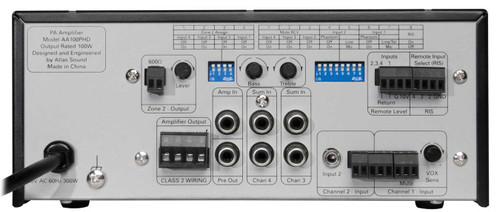 Retail Store Sound System with 2 Ceiling Speakers Atlas Sound AA100PHD Mixer Amplifier and TOA PM-660U Desktop Paging Microphone