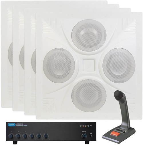 Retail Store Sound System with 4 Ceiling Speakers Atlas Sound AA200PHD Mixer Amplifier and TOA PM-660U Desktop Paging Microphone