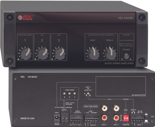 RDL HD-MA35 Mixer Amplifier with Power Supply