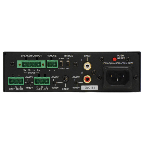 TOA AV-20D Compact Plenum Rated 2-Channel Micro Power Amplifier