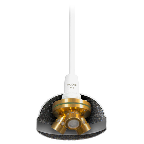 Audix M3W Tri-Element Pre-Polarized Condenser Hypercardioid Hanging Ceiling Microphone with 4' Cable - White