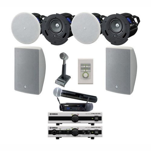Yamaha Conference Room Sound System with 6 VX Series Speakers MA2030 Mixer Amplifier PA2030 Power Amplifier and Shure Wireless System
