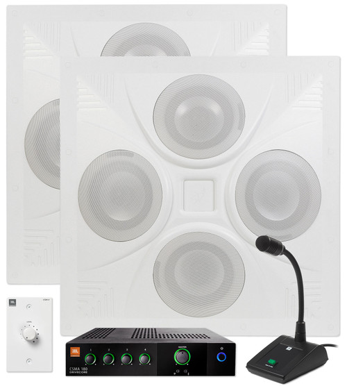 Retail Store Sound System with 2 Ceiling Speakers Mixer Amplifier and Paging Microphone
