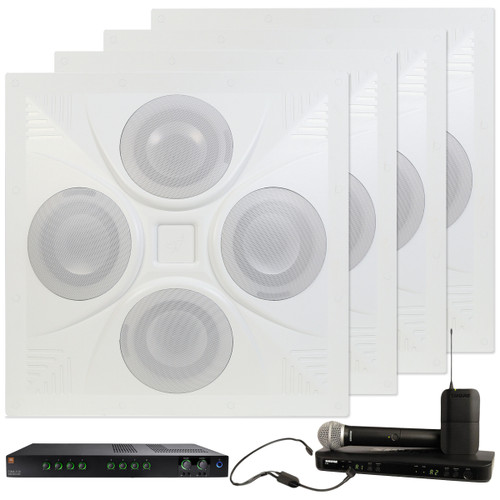Church Sound System with 4 SD4 Ceiling Speaker Arrays JBL Mixer Amplifier and Shure Dual Channel Combo Wireless System