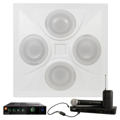 Conference Room Sound System with Ceiling Speaker JBL Mixer Amplifier and Shure Dual Channel Combo Wireless System
