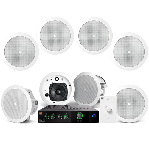 Restaurant Sound System with 8 JBL Control 24CT Micro In-Ceiling Loudspeakers and Mixer Amplifier