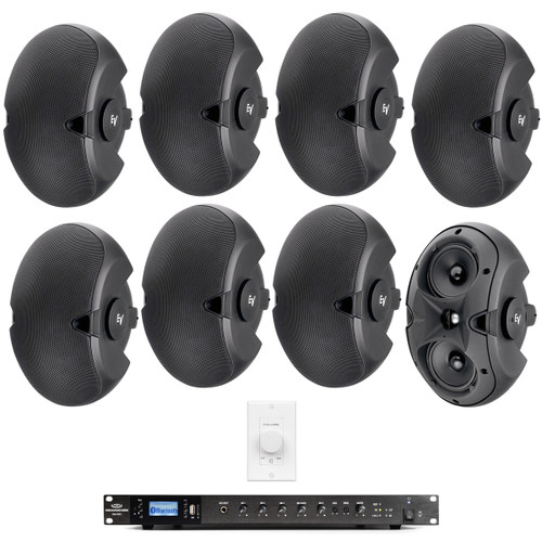 Restaurant Sound System with 8 Electro-Voice EVID 4.2T Wall Mount Loudspeakers, 240W Bluetooth Mixer Amplifier and Volume Control