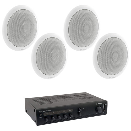 Retail Store Sound System with 4 Bosch LC1-WM06E8 In-Ceiling Loudspeakers and Bosch PLENA Mixer Amplifier