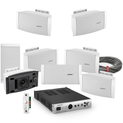 Bose Restaurant Sound System with 8 Indoor Outdoor FreeSpace DS 16SE Wall Mount Speakers and FreeSpace IZA 190-HZ Zone Amplifier