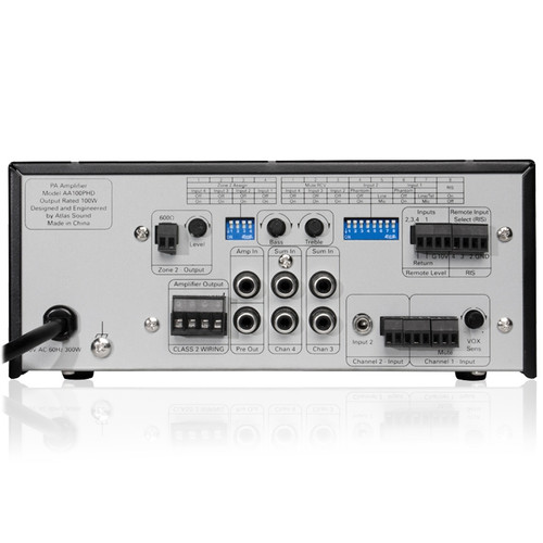 Public Address Sound System with 4 Indoor Outdoor AtlasIED Paging Loudspeakers, AtlasIED Mixer Amplifier and Bluetooth Adapter