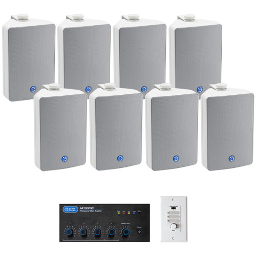 Retail Store Sound System with 8 AtlasIED SM52T Wall Mount Loudspeakers and Mixer Amplifier