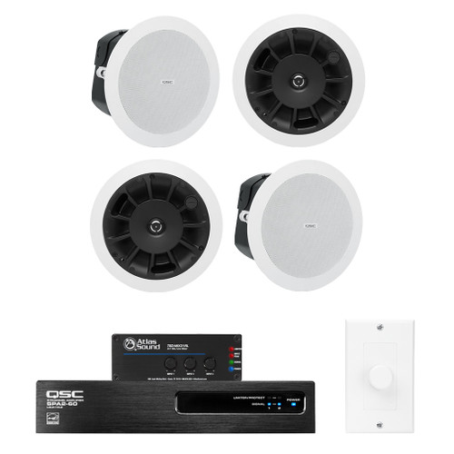 Retail Store Sound System with 4 QSC AcousticDesign In-Ceiling Speakers Power Amplifier and Atlas Sound Mixer
