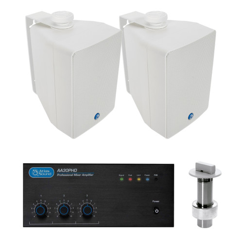 Observation Room Sound System with 2 AtlasIED SM42T Wall Mount Loudspeakers AtlasIED AA30PHD Mixer Amplifier and AKG Boundary Layer Microphone